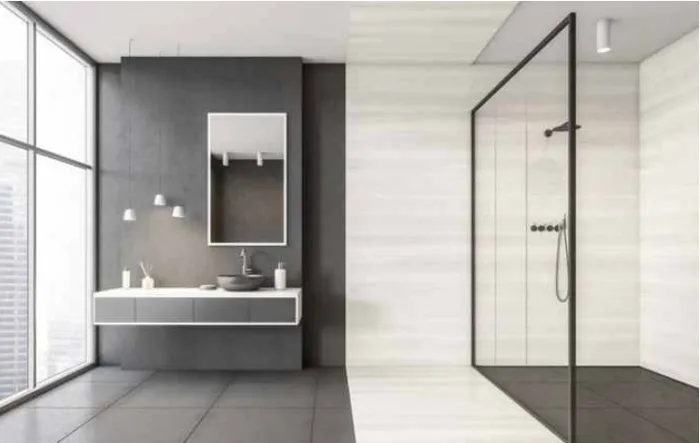Modern bathroom with a frameless glass shower enclosure
