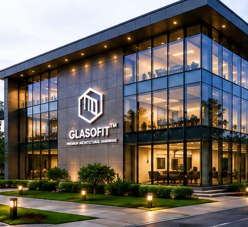 GLASOFIT office building at dusk