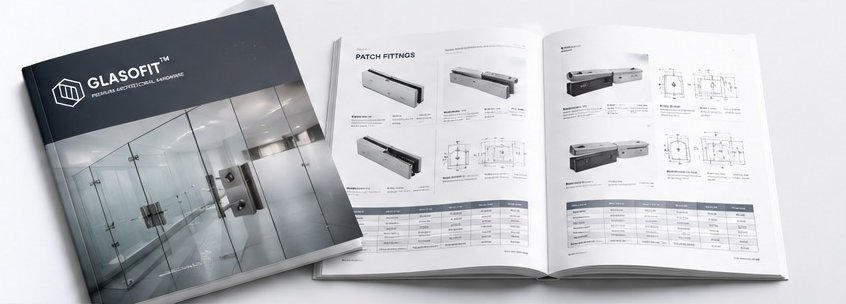 Open GLASOFIT product catalogue showing patch fittings